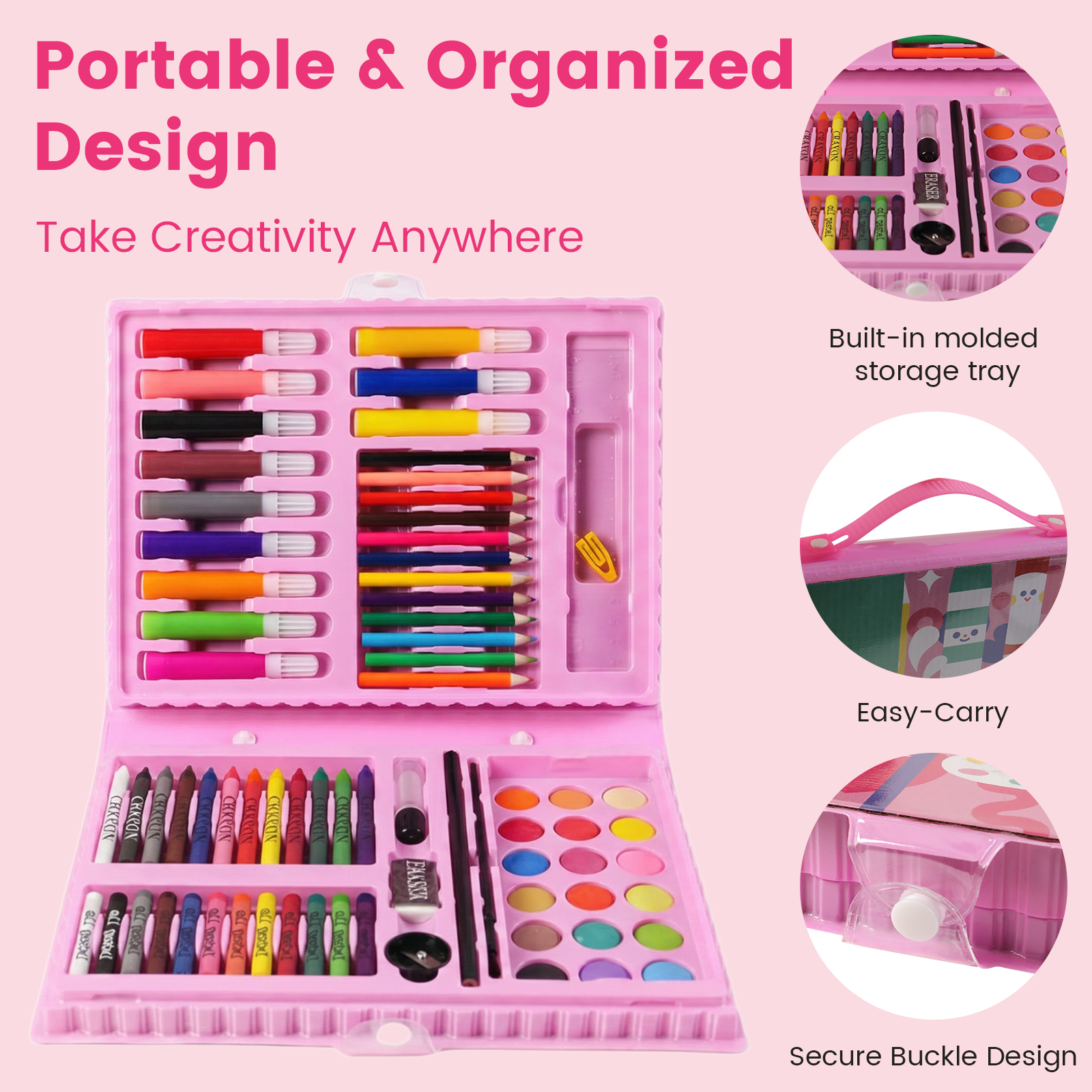 KIDDYCOLOR 87 Pcs Deluxe Kids Drawing & Craft Supply Kit, All in One Painting Tools Set with Plastic Case for Children