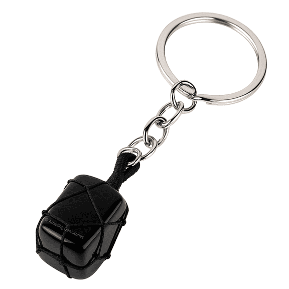 Black Tourmaline Crystal Car Key Holder, Tumbled Crystal Keychain