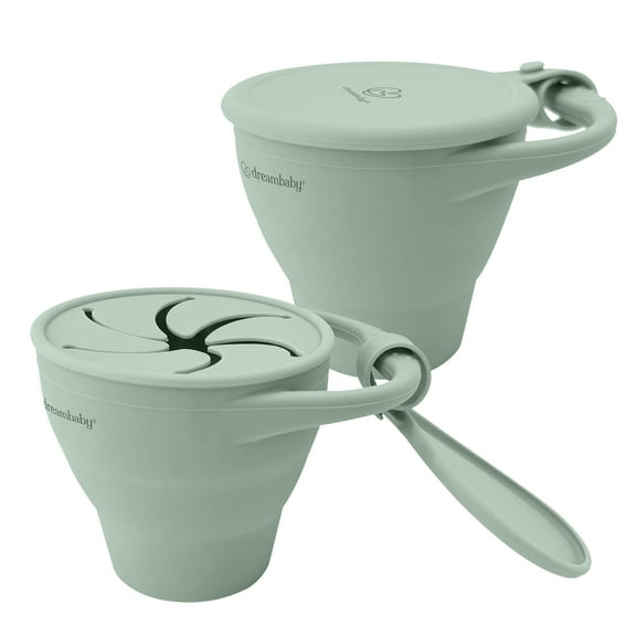 Dreambaby Silicone No Spill Pop Up Snack Cup with Attachable Lid - 2 Pack- Spill Proof Portable Snack Container for Kids
