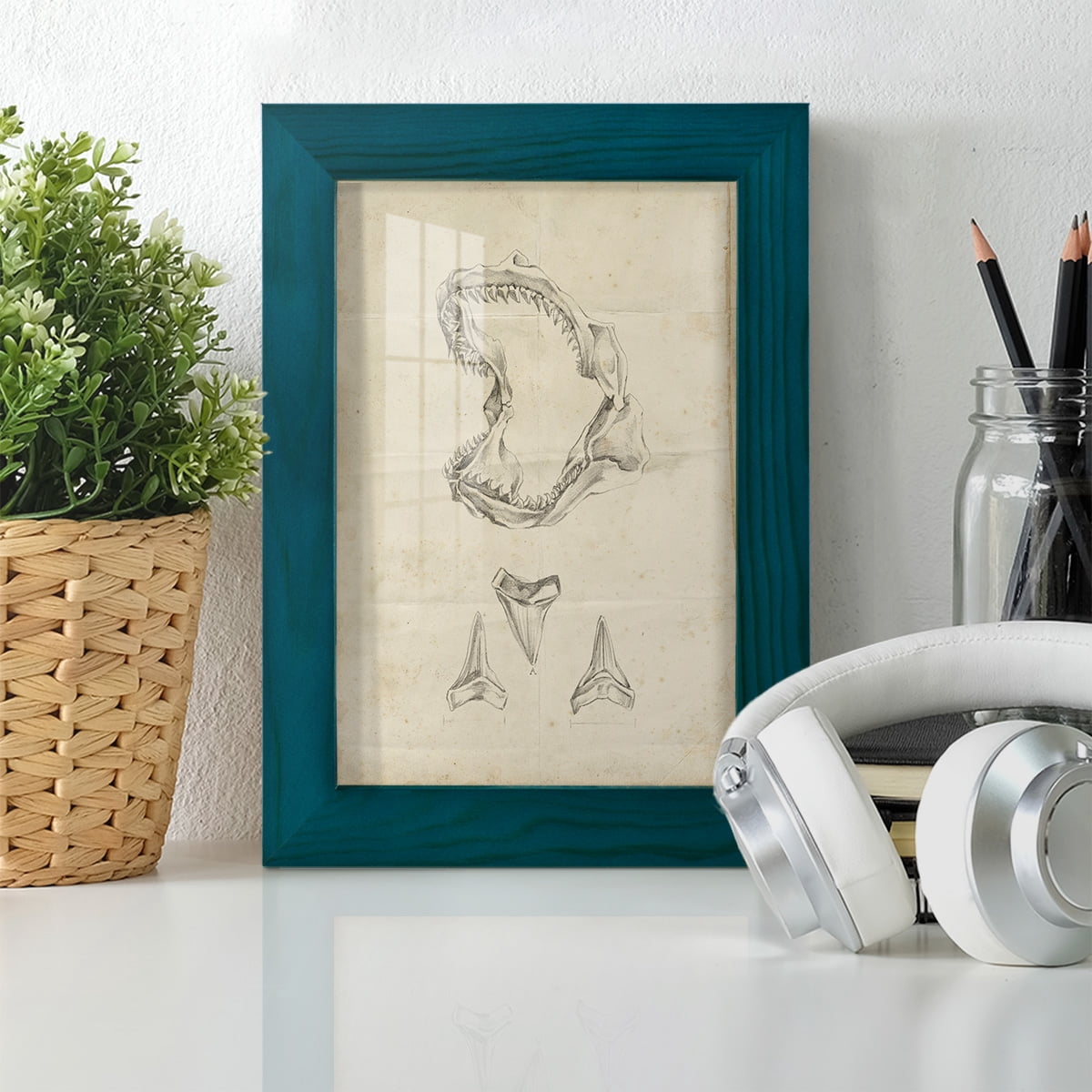 Shark Study II - Framed Print w/glass - Ocean Blue
