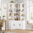 thumbnail image 4 of Hiphuta 74" Tall 6 Tier Corner Bookcase with 4 Doors, 31" Wide Farmhouse Large Corner Bookcase with Curved Edges, L Shaped Bookshelf for Office Living Room, White, 4 of 7