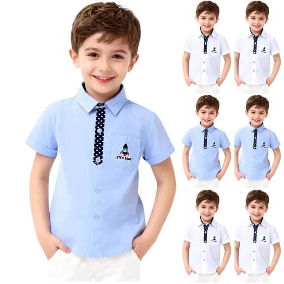Eltusu Boys Polo Shirts, Cotton Short Sleeve Lapel Collar Casual School Uniform Shirts Blue Size 10-12 T