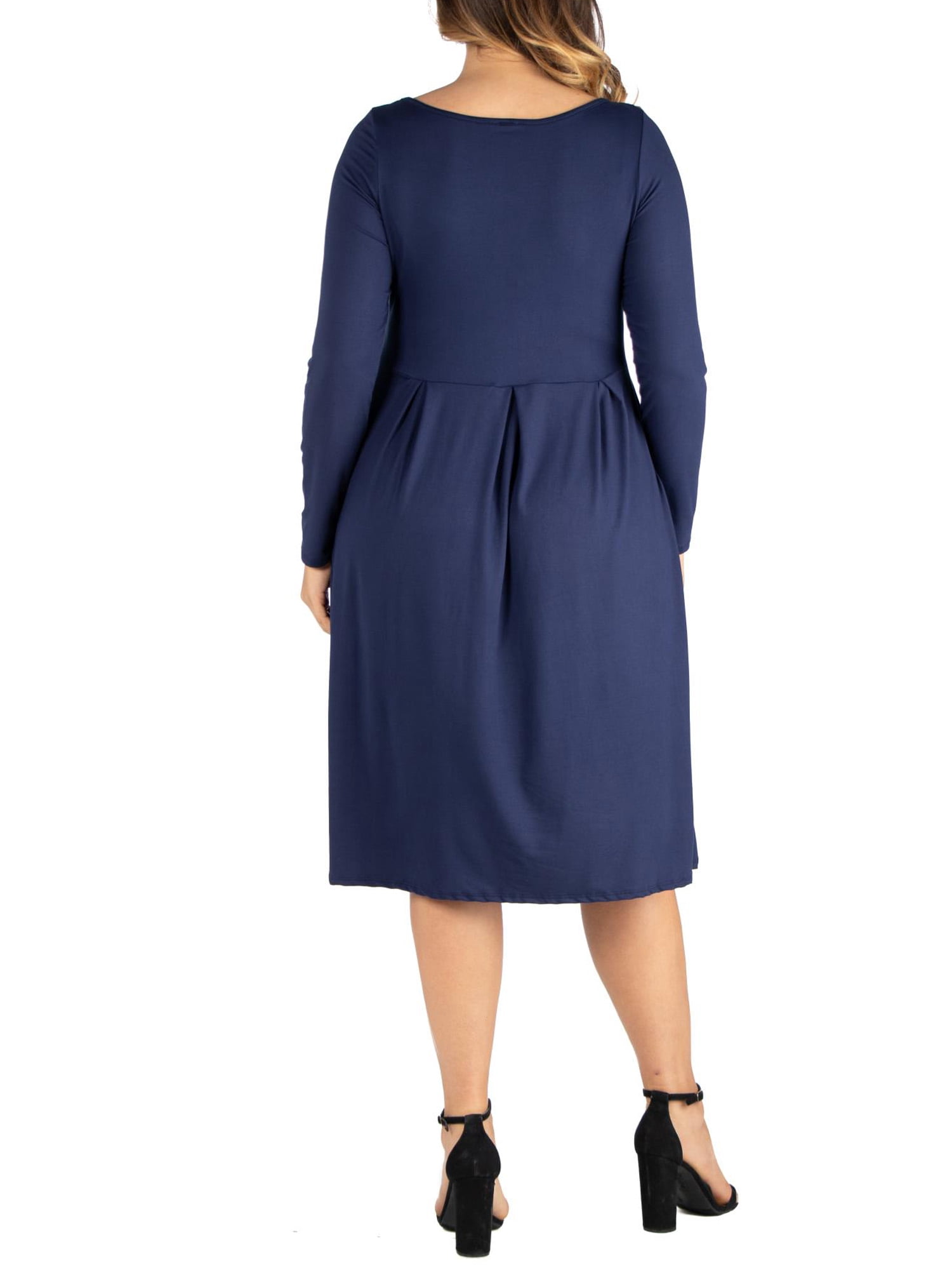 24seven Comfort Apparel Plus Size Long Sleeve Fit and Flare Midi Dress
