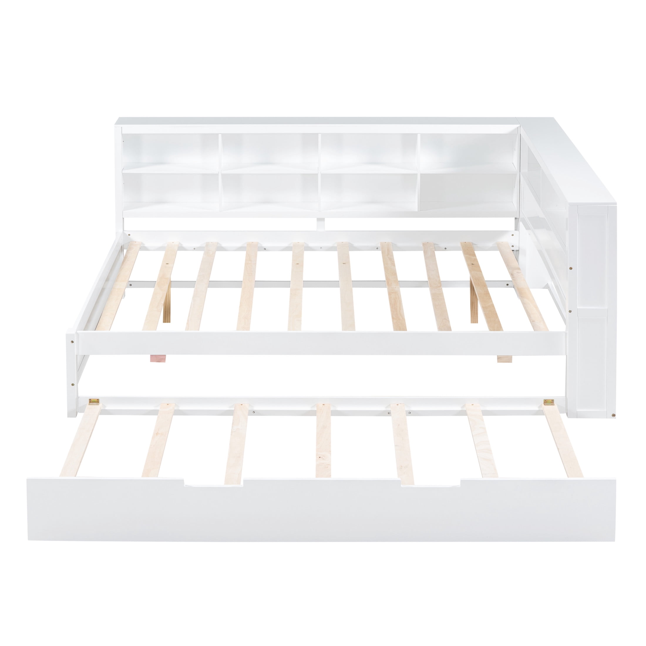 Noble House Full Size Daybed with Twin Trundle, Storage Shelves and USB Charging Ports, White