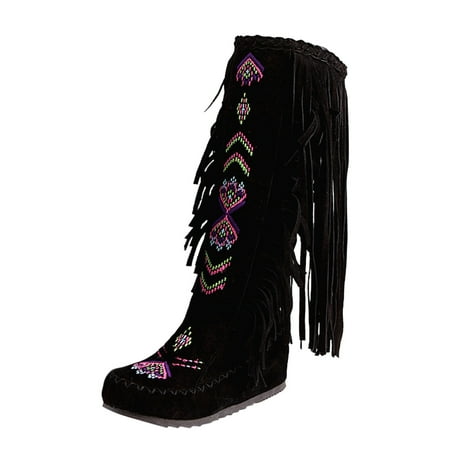 

ZIZOCWA Black Shoe Over The Knee High Boots For Women Chinese Flat Boots Flock Fringe Nation Heels Long Leather Tassel Fashion Woman Boots Knee High Style Women Women S Boots Lime Thigh High Boots Fo