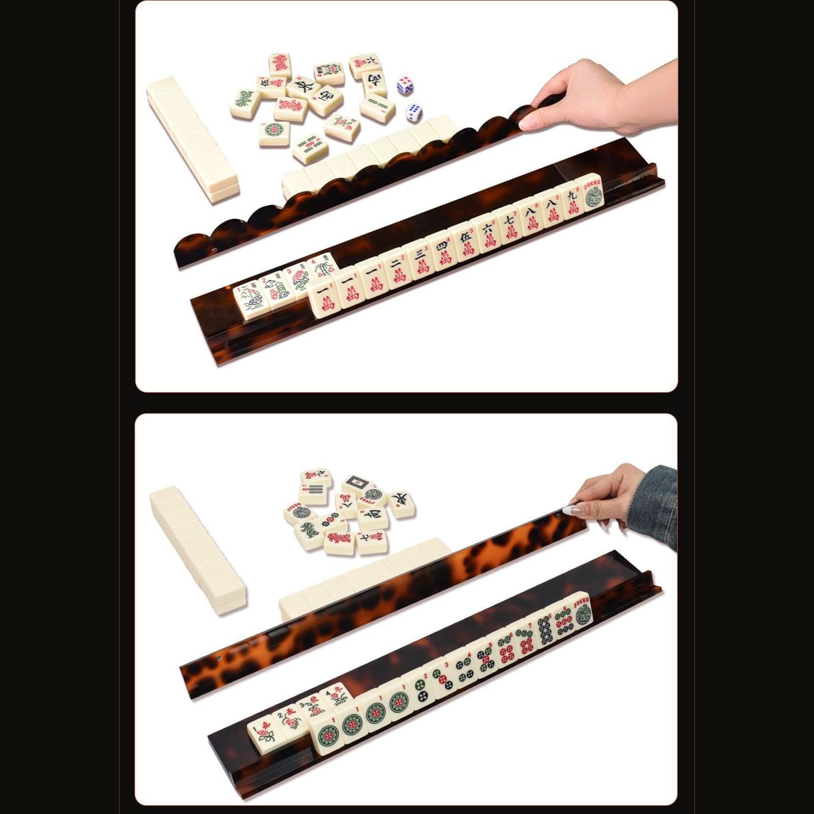 Mahjong Racks with Pushers – Acrylic Tortoiseshell Magnetic Non Slip Rack Set with Scalloped Edge for Mahjong Game Accessories Home Use