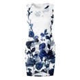 thumbnail image 4 of VSSSJ Women's Summer Sleeveless Ruched Bodycon Irregular Hem Mini Dresses Slim Fit Round Neck Casual Floral Printed Tank Dress, 4 of 5