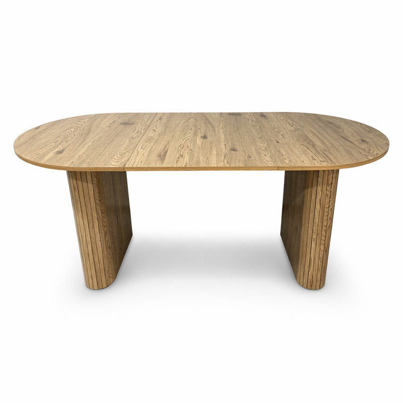 70.8" Long Oval Dining Table for 6-8, Large Wooden Kitchen Dinner Table with Striped Base & Non-Slip Foot Pads