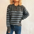 thumbnail image 4 of Yangnuo Womens Striped Loose Sweaters Women's Long-sleeved Round Neck Striped Contrast Color Pullover Loose Knitted Sweater, 4 of 5