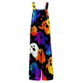thumbnail image 4 of Halloween Jumpsuits for Women Castle Spiderweb Sleeveless Backless Funny Rompers Skull Ghost Wide Leg Horror Overalls, XL, 4 of 5