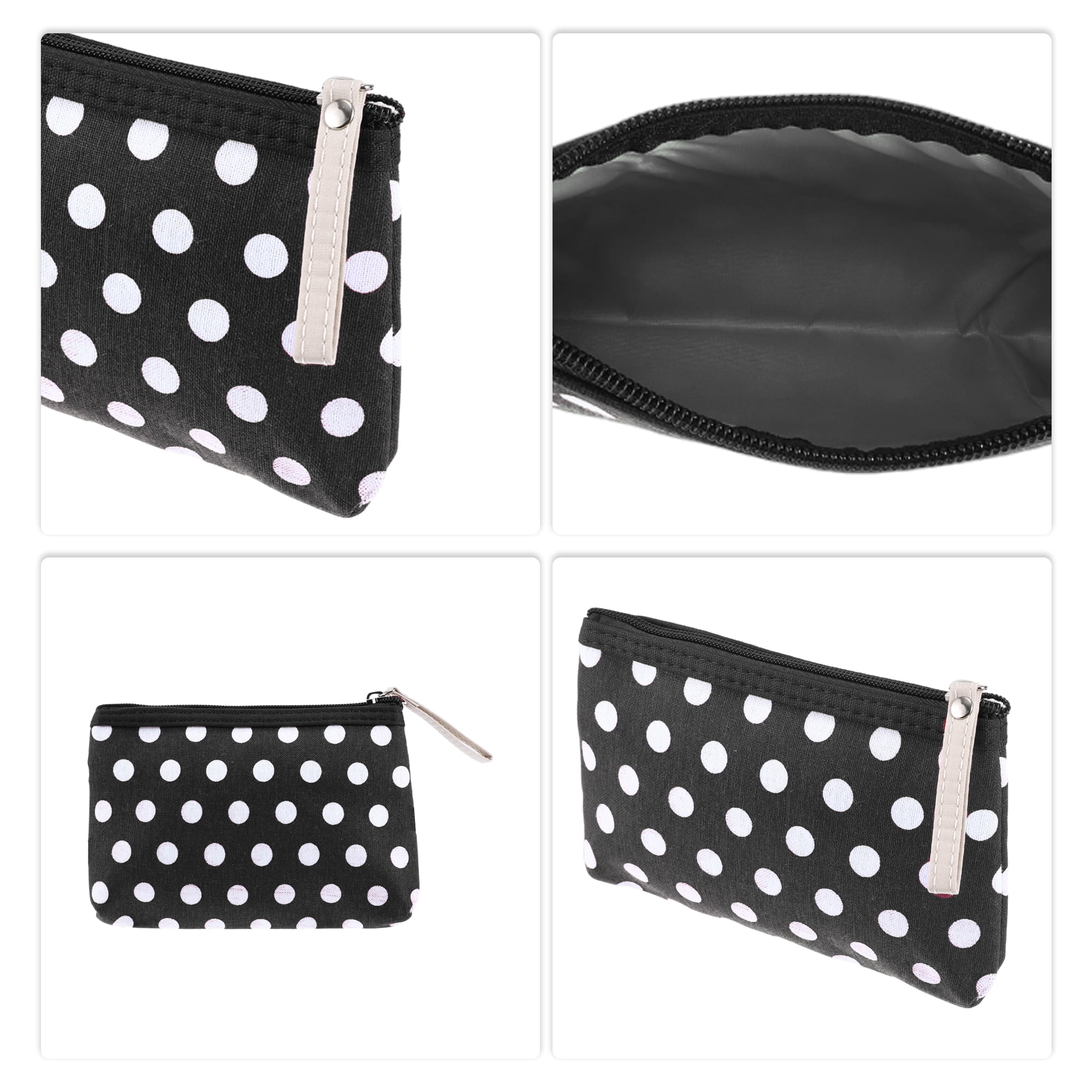 Unique Bargains 1Pc Women Durable Dots Simple Cosmetic Bag for Toiletry Black