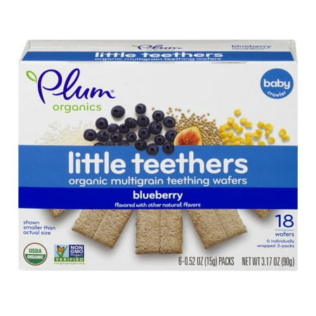 Plum Organics Little Teethers, Baby Teething Wafers, Blueberry, 3.17oz (6 Packs of 6, Total of