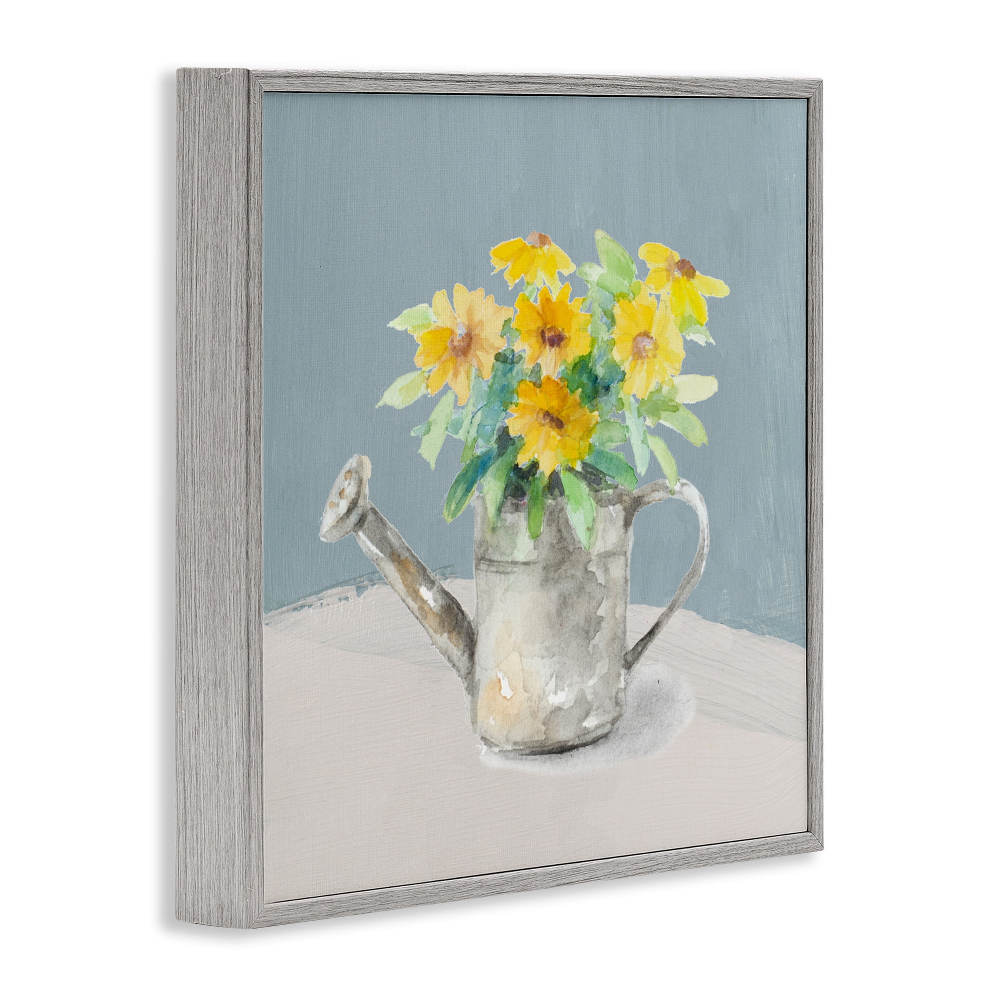 Stupell Industries Daisies in Watering Can Gray Framed Giclee Art, design by Lanie Loreth
