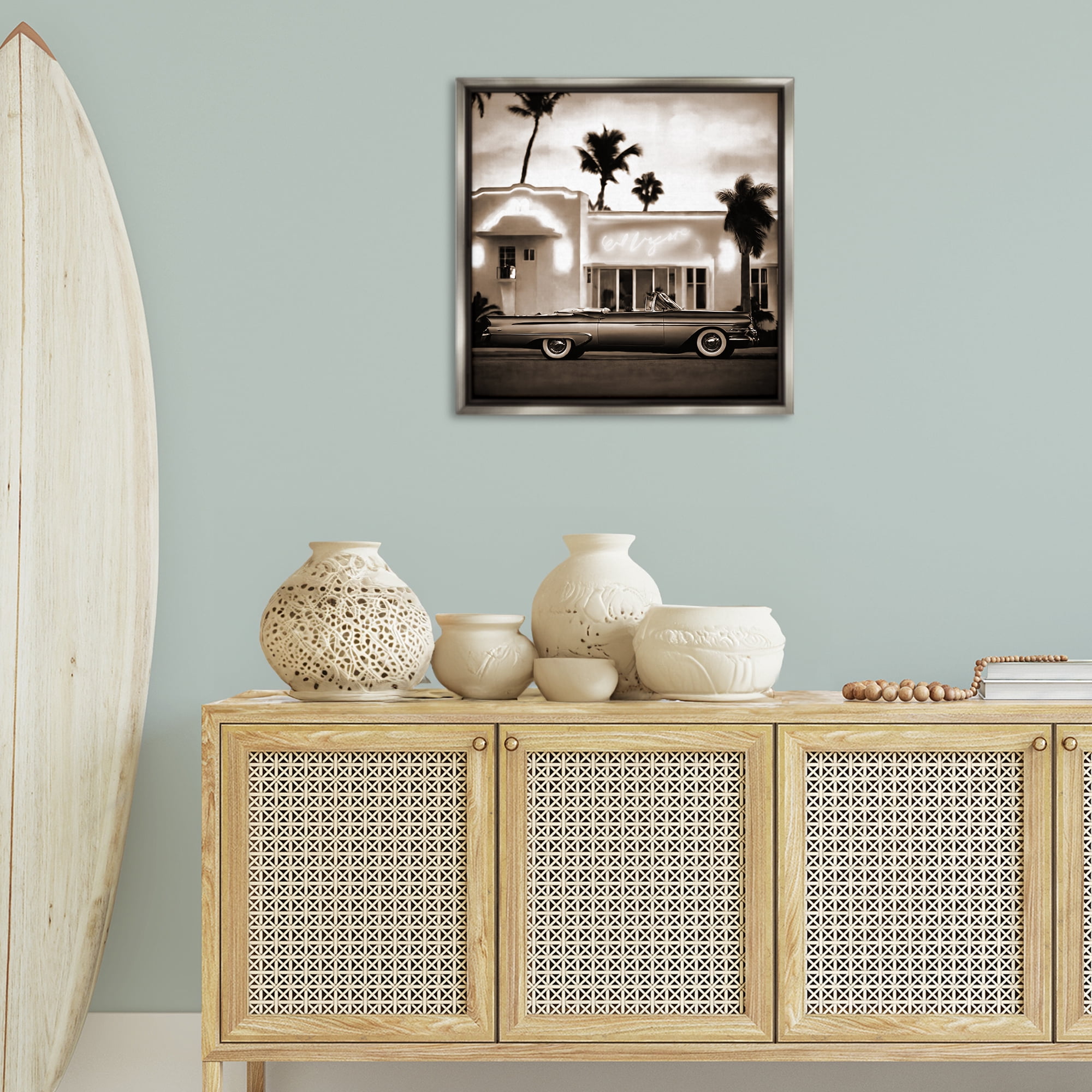 Stupell Industries Sepia Classic Car Transportation Painting Gray Floater Framed Canvas Art Print Wall Art, 25 x 25