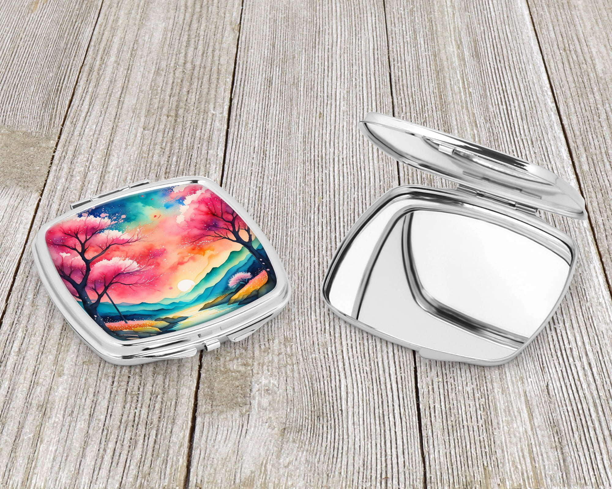 Colorful Cherry Blossoms Compact Mirror 2.75 in x 3 in