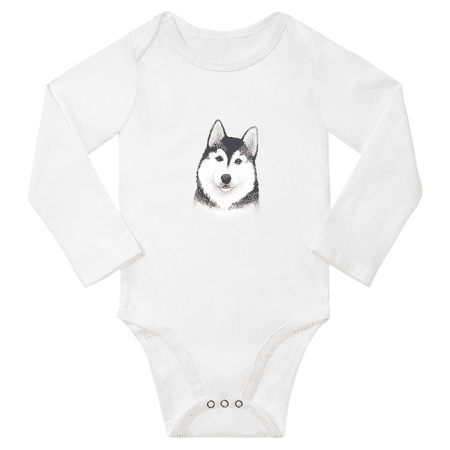 

Alaskan Malamute Face Cute Baby Long Sleeve Clothing Bodysuits Boy Girl Unisex (White 18-24M)