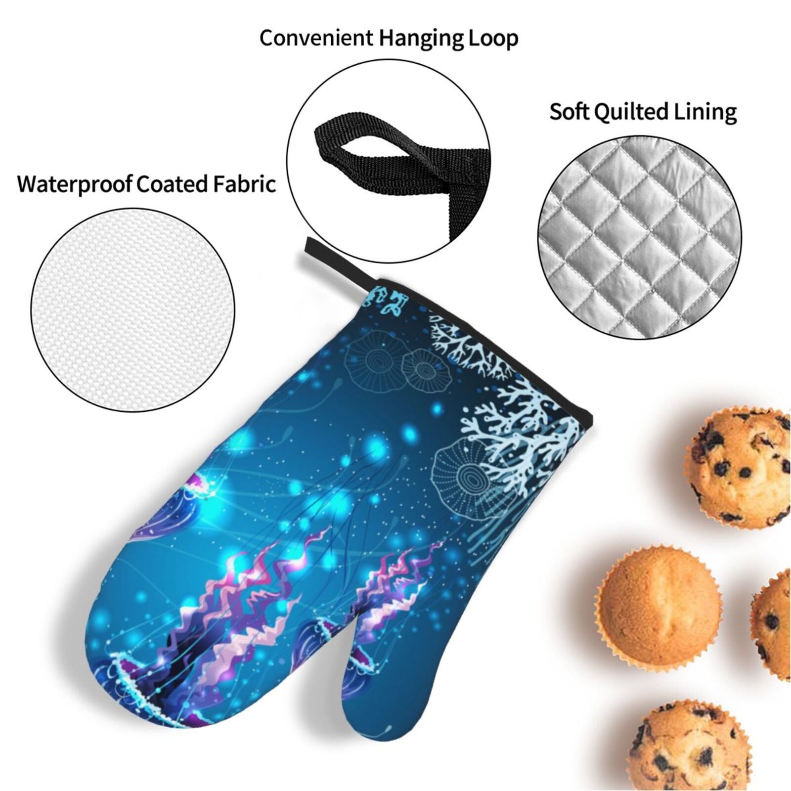 Glowing Vivid Jellyfishes 4Pcs Oven Mitts and Pot Holders Sets Oven Kitchen Gloves Hot Pads for Cooking BBQ Baking Grilling