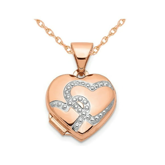 14K Rose Pink Gold Heart Locket Pendant Necklace with Chain