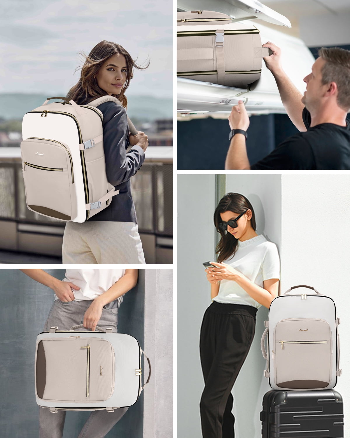 Lovevook Backpack Men Women, 40L Expandable Carry On Backpack Set Airline Approved, Larger Waterproof Suitcase Weekender Overnight Bag TSA Friendly