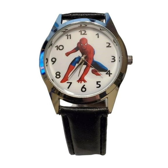 Spiderman Quartz Black Leather Band Watch