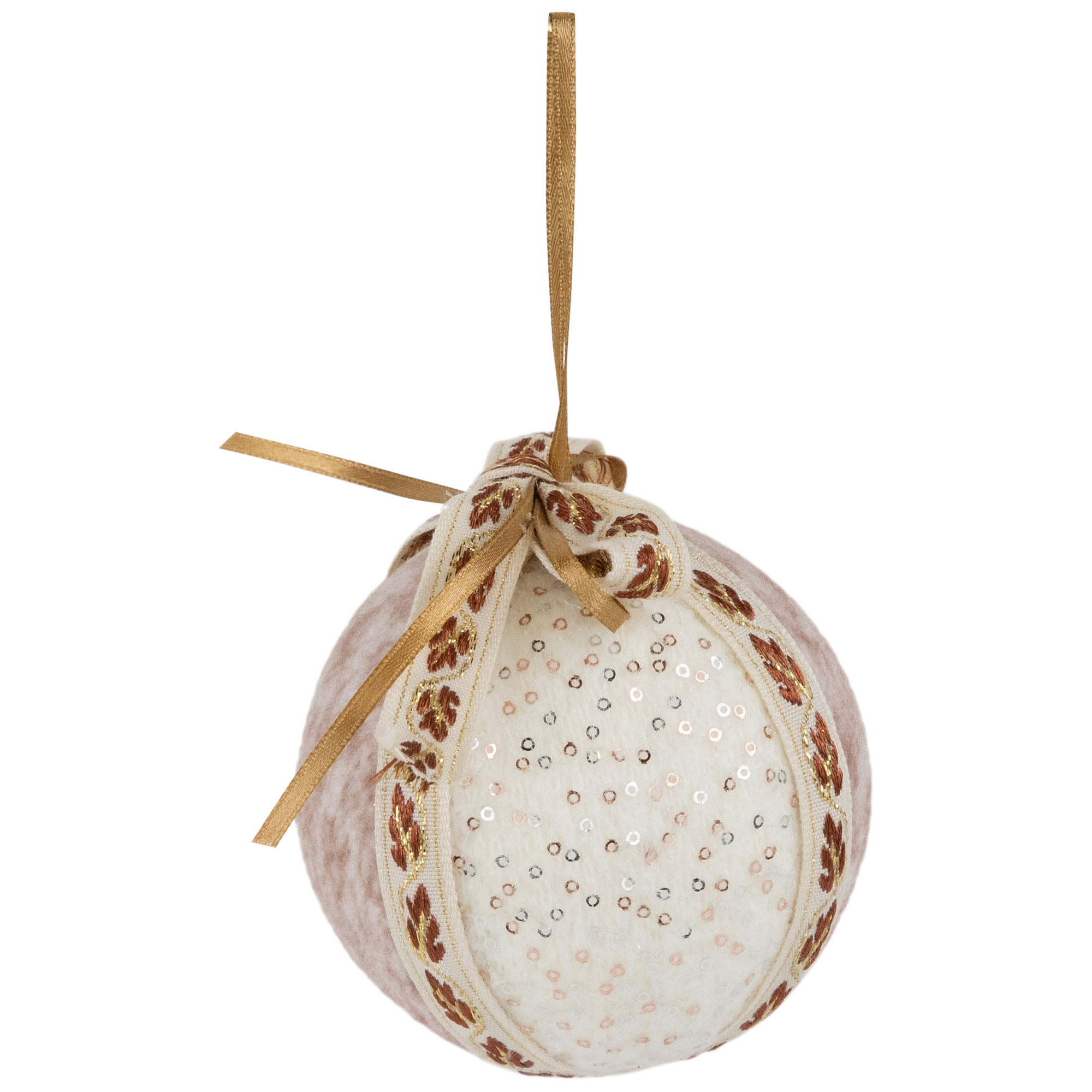 Northlight Embroidered Leaves Fuzzy Christmas Ball Ornaments - 3" - Mauve - Set of 6