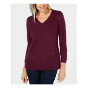 KAREN SCOTT Womens Maroon Ribbed Ribbed Long Sleeve V Neck Sweater Petites PP