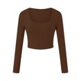 thumbnail image 6 of Womens Solid Square Neck Ribbed Long Sleeve Crop Top,Slim Fit Basic Tee, 6 of 6