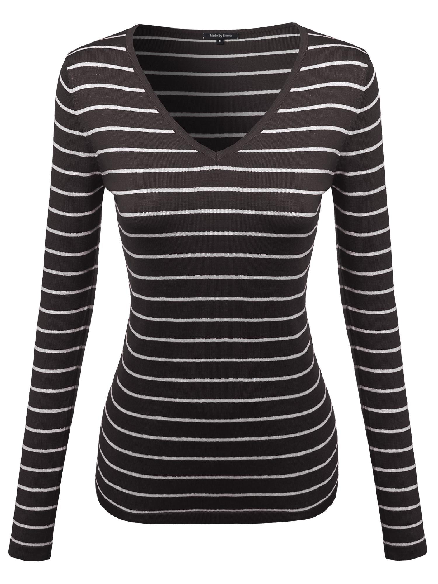 FashionOutfit Women's Basic Vneck Stripe Sweater Various Color Tops
