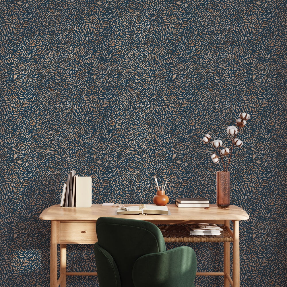 Tempaper Brushstroke Garden Navy Peel and Stick Wallpaper, 20.5" x 16.5'