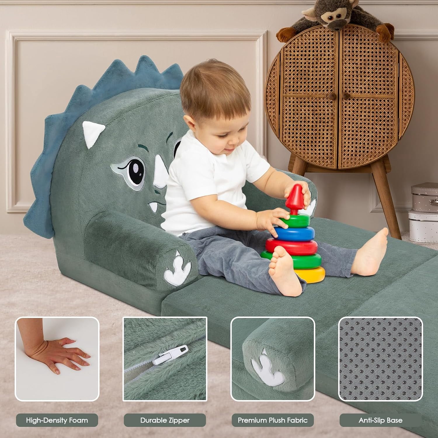 Kids Couch  Foldable Kids Sofa to Lounger 2 in 1 Toddler Chair Plush  Sleeper Chair for Playing and Napping, Birthday Gifts for Boys and Girls