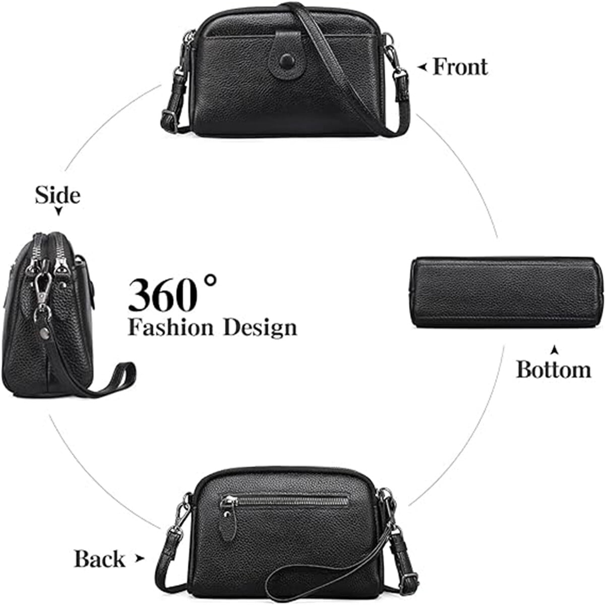 KAWELL Crossbody Bags for Women Genuine Leather Shoulder Purse Cross Body Bag with Wristlet Top Zipper