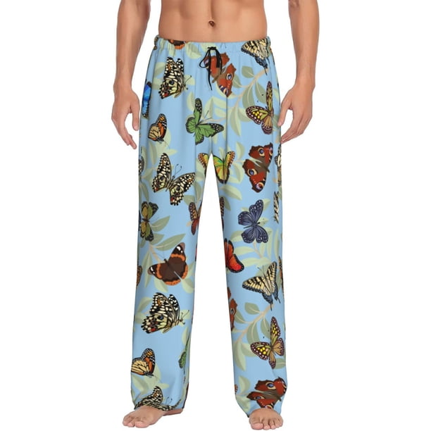 Fotbe Multicolored Butterflies Pantalones de Pijama para Hombre, Pantalones de Dormir, Pantalones de Casa con Cintura Ajustable y Bolsillos-Large
