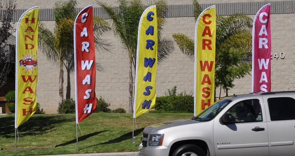 Car Wash Feather Flag Banner Swooper Flag Kit  Car Wash Signs  Pole Kit and Ground Spike Included Blue,Cyan