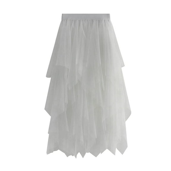HAORUN Women Asymmetric Mesh Sheer Layered Skirt Irregular Tutu Tulle Clubwear Party Casual