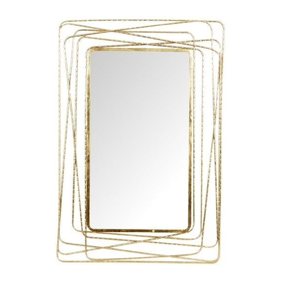 DecMode 31" x 47" Gold Abstract Wall Mirror with Thin Metal Rectangle Frame
