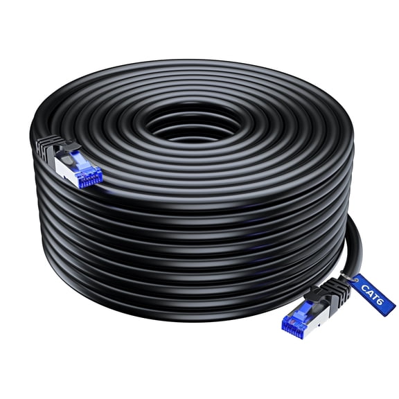 Maximm Cat6 Heavy Duty Outdoor Cable 200 ft - Black - Zero Lag Pure Copper, Waterproof Ethernet Cable Suitable for Direct Burial Installations.