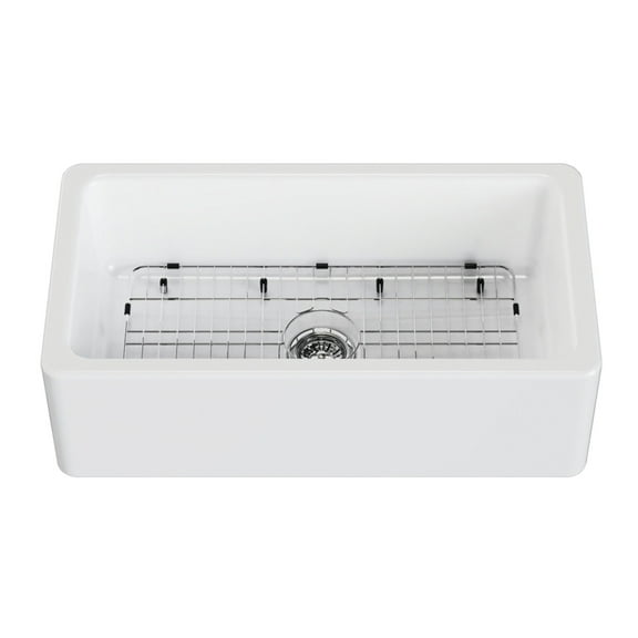 Gourmetier KGPF331810YBC 33" Fireclay Farmhouse Kitchen Sink, Glossy White