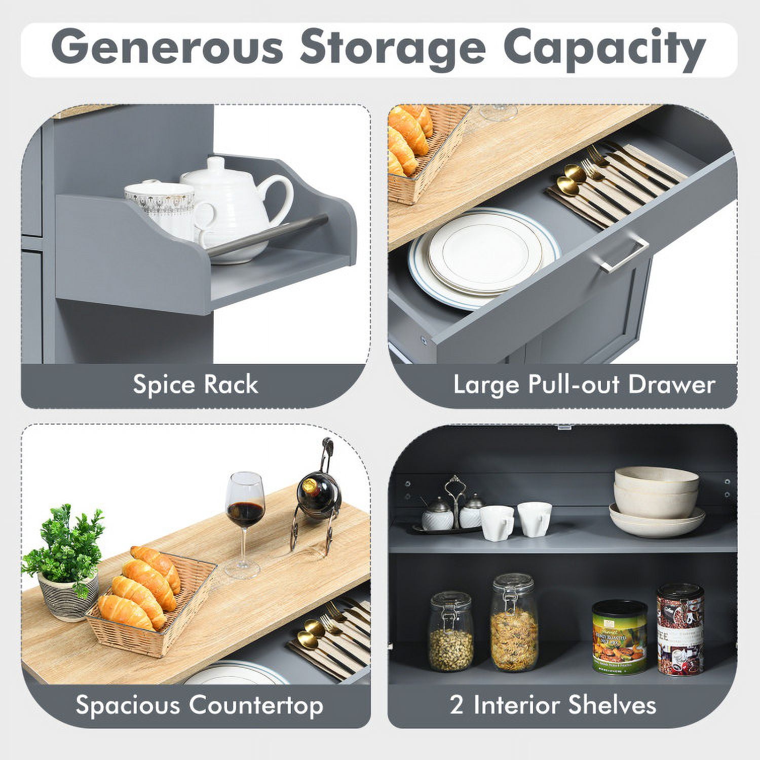 Finihen Rolling Storage Cabinet Cart, Kitchen Island Cart, Rolling Kitchen Island Cart with Towel and Spice Rack, for Kitchen, Dining Room, Gray Finihen Rolling Storage Cabinet Cart, Kitchen Island Cart, Rolling Kitchen Island Cart with Towel and Spice Rack, for Kitchen, Dining Room, Gray