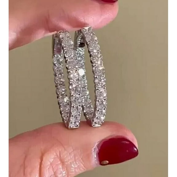 2Ct Round Lab Created Diamond Women's Huggie Hoop Earrings 14K White Gold Plated