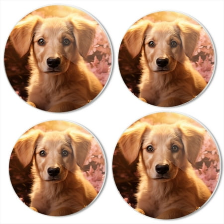 

BaHomeck Electric Stove Burner Covers Set of 4 Round Metal Gas Stove Burner Covers 8 Inch and 10 Inch Kitchen Decor Golden Retriever Puppy With Soft Fur Surrounded By Blooming Cherry