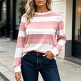 thumbnail image 7 of ZHYou Womens Long Sleeve Tops Striped Crew Neck Baggy Fit Color Block Casual Pullover Shirts for Daily Wear,Pink,Size XL, 7 of 7