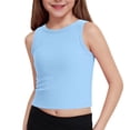 thumbnail image 2 of ZHOGXU Kids Girls Tank Top Sleeveless Round Neck Solid Color Ribbed Yoga Athletic Workout Cropped Tee For Sports Fitness,Light Blue,10-11 Years, 2 of 5