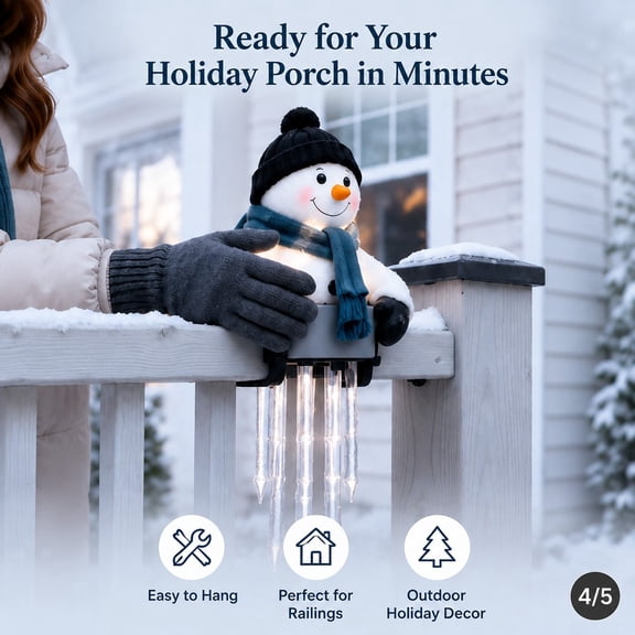 WinterGlow Snowman Icicle Light Decor, Snowman Icicle Christmas Lights Outdoor, 1 Set Waterproof LED String Light for Front Porch Yard, Warm White Outdoor Holiday Decoration, 12ft