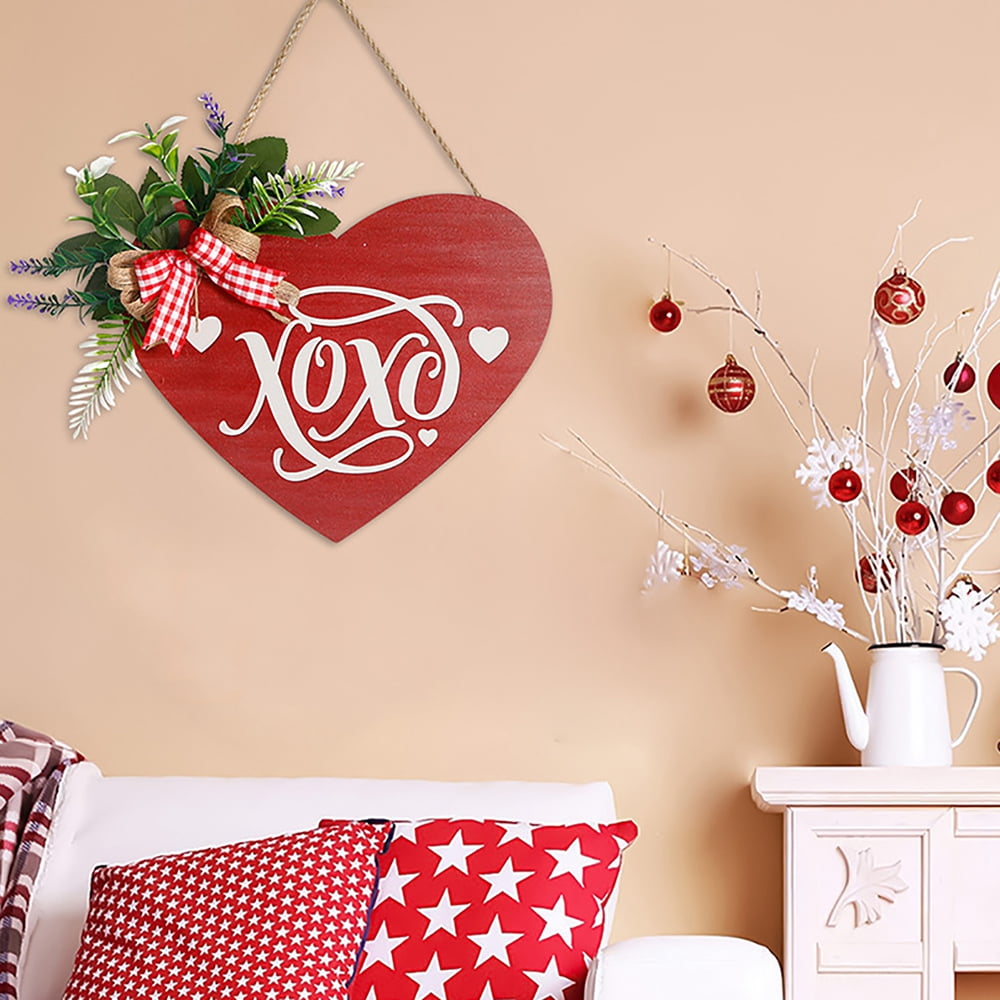 Valentine's Day Sign Red Heart Happy Valentine's Day Wooden Door Sign