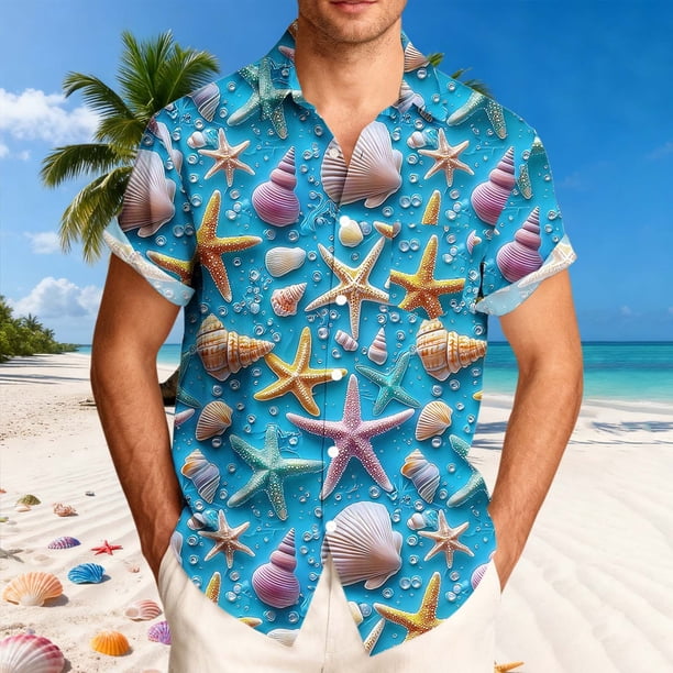 Ceisia Men's Relaxed Fit 3D Colorful Marine Life Print Hawaiian Shirt Short Sleeve Summer Beach Casual Button Down Shirt (S-5XL) Gifts
