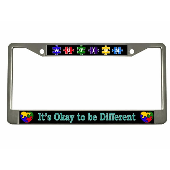 Autism It's Okay to Be Different,Autism Warrior Heavy Duty Metal License Plate Frame Personalised/Car Accessories Car Tag Holder Cover (Chrome/Black/turkoise)