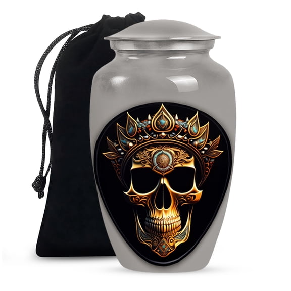 White Skull Handcrafted Memorial Urns For Human Ashes Adult Mother - Funeral Large Urn For Human Ashes Adult Father - Burial Gift For Decorative - 10Inch And 200Lbs Include Velvet Bag