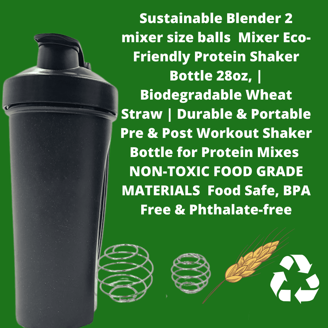 Eco-Friendly Shaker Bottle w/ Mixer Ball, 24 oz. (700ml), BPA Free,  Biodegradable, Wheat Straw, Sustainable, Protein Drinks, Smoothies,  Pre-Workout, Dishwasher Safe, Shatter-Proof