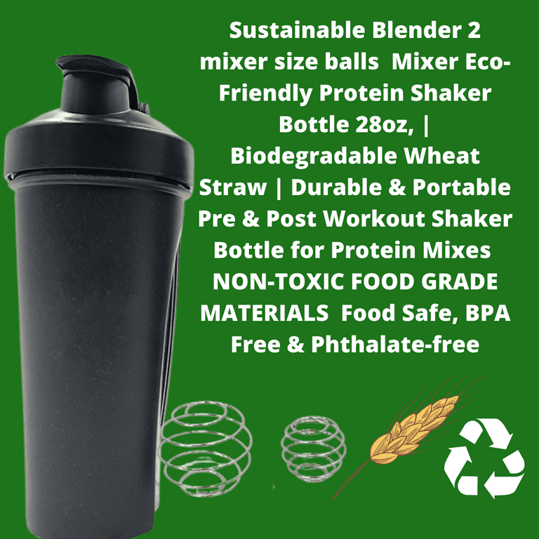 Wheat Straw Protein shaker bottle with 2pcs small and med mixer silver  balls no more clumps Eco friendly protein bottle 700ml pre and post workout  gym bottle smoothies unbreakable durable leakproof 