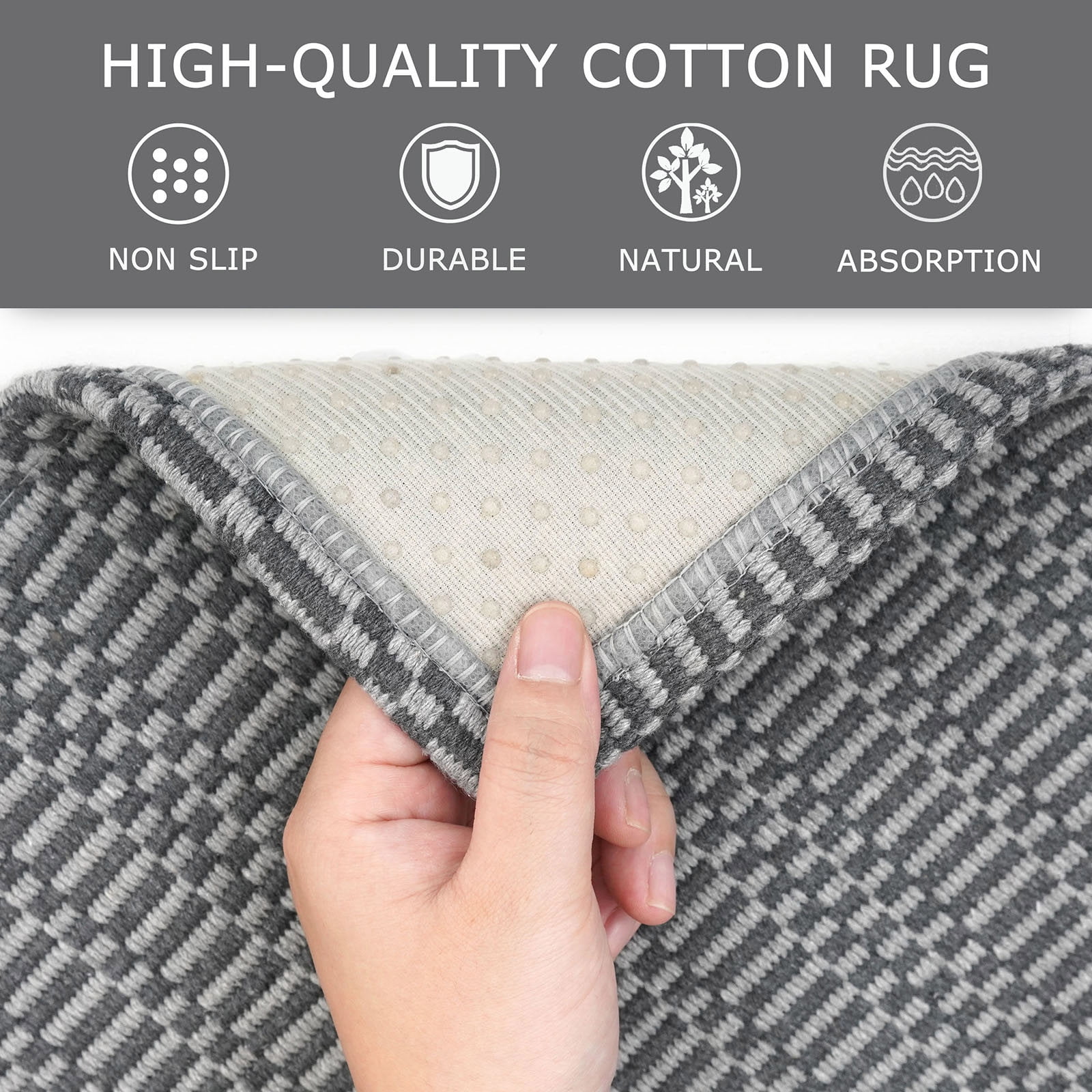 iOhouze Runner Rug for Hallways 2x7 ft Washable Runner Area Rug with Rubber Backing Braided Cotton Entryway Rugs Indoor Carpet Rugs for Hallway Kitchen Entryway Bedroom, Charcoal Grey/Dark Grey